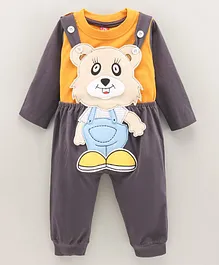 Jb Club Full Sleeves Animal Patched Dungaree With Tee - Grey
