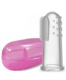 DOMENICO Silicone Finger Tooth Brush with Carry Case - Pink