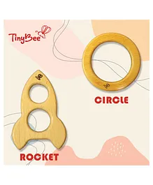 TinyBee Rocket & Circular Wooden Teether Pack of 2 - Brown