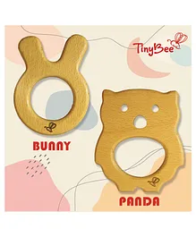 TinyBee Bunny & Panda Wooden Teether Pack of 2 - Brown