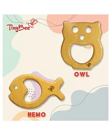 TinyBee Owl & Nemo Fish Wooden Teether Pack of 2 - Brown