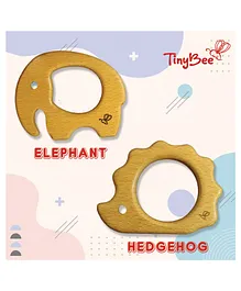 TinyBee Elephant & Hedgehog Wooden Teether Pack of 2 - Brown