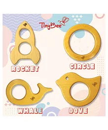 TinyBee Dove Whale Rocket & Circular Wooden Teethers Pack of 4 - Brown