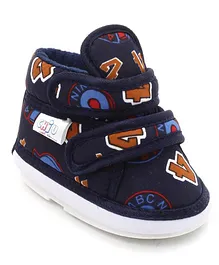 Chiu Number & Text Printed Velcro Closure Booties - Blue