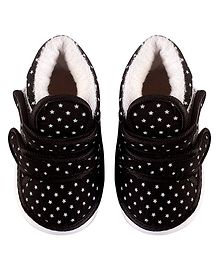 Chiu Polka Dot Printed Double Velcro Closure Booties - Black