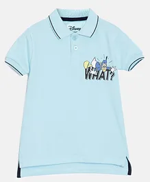Nap Chief Mickey & Friends Featuring Half Sleeves Donald Duck & Text Placement Printed Pure Cotton Polo Tee - Light Blue
