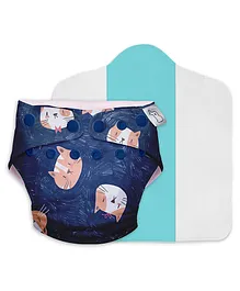 SuperBottoms Reusable and Washable Cloth Diapers Free Size UNO Kitten Print - Blue