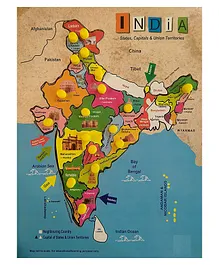Enorme Big Wooden India Map Puzzle with Knobs Educational and Learning Game For Kids Multicolour - 18 Pieces