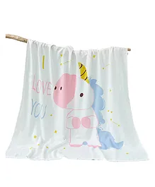 Bembika Bamboo Cotton Muslin Swaddle Blanket Baby Unicorn Printed - White