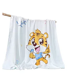 Bembika Bamboo Cotton Muslin Swaddle Blanket Baby Happy Tiger Printed - White