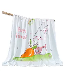Bembika Bamboo Cotton Muslin Swaddle Blanket Baby, Radish Rabbit Printed - White