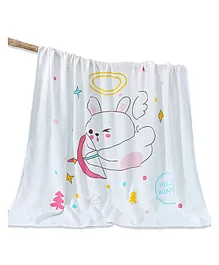 Bamboo Muslin Swaddle Blanket Baby Stroller Blanket Receiving Blanket for Newborn Unisex Baby Angel Rabbit - White