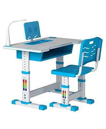 Syga Kids Height Adjustable Desk and Chair Set Study with LED Lamp and Book Drawer - Blue