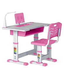 Syga Kids Height Adjustable Desk and Chair Set with LED Lamp and Book Drawer - Pink