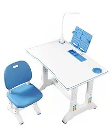 SYGA Kids Height Adjustable Study Desk and Chair Set Deluxe & Eye Light - Blue White