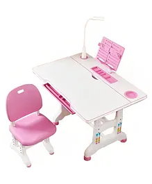 SYGA Kids Height Adjustable Study Desk and Chair Set Flagship & Eye Lamp - Pink