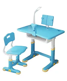 SYGA Kids Height Adjustable Study Desk and Chair Set With Eye Protection Lamp Bookshelf - Blue