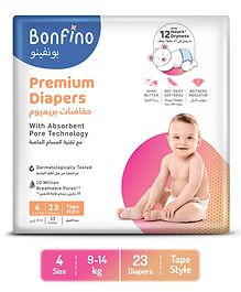 Bonfino Premium Tape Style Diapers With Absorbent Pore Technology Large - 23 Pieces