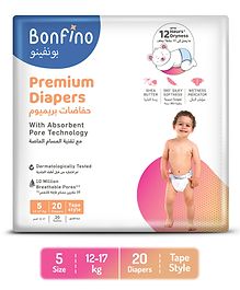 Bonfino Premium Tape Style Diapers With Absorbent Pore Technology Extra Large - 20 Pieces