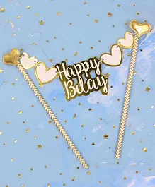 Ziory Happy Birthday For Decoration Candle Holder - Peach & Golden