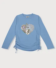 GINI & JONY Cotton Full Sleeves T-Shirt Sequin Detailing - Blue