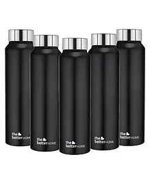 The Better Home Stainless Steel Water Bottle Pack of 5 Black - 500 ml Each 