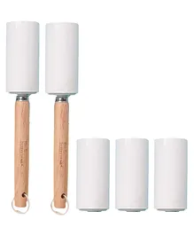 The Better Home 2 Lint Roller For Clothes With Wooden Handle & 3 Replacement Rolls - White Brown