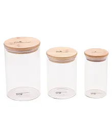 The Better Home Borosilicate Glass Jars White Brown Pack of 3 - 600 ml 300 ml 100 ml