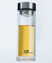 The Better Home Borosilicate Double Wall Glass Water Bottle with Tea Infuser White Yellow  - 450 ml