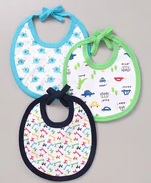 Simply Tie-Up Knot Printed Cotton Bibs Pack of 3 - Navy Green Blue