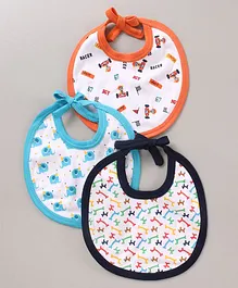 Simply Tie-Up Knot Printed Cotton Bibs Pack of 3 - Navy Orange Blue