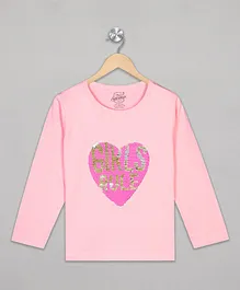 The Sandbox Clothing Co Full Sleeves Girls Rule Detailed Text With Sequin Heart Embellished Tee - Pink