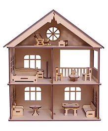 Enjunior Box Wooden Doll House with Furniture - Brown