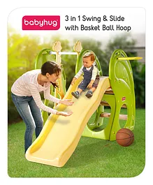 Babyhug Dolphin Swing And Slide With Basket Ball Ring - Green