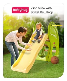 Babyhug Dolphin Slide With Basket Ball Hoop - Green