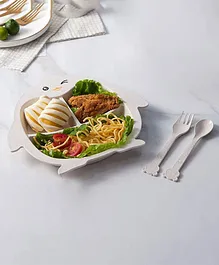 Penguin Shaped Section Plate With Spoon & Fork- Beige
