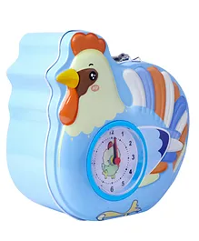 Spiky Attractive House Piggy Bank with Battery Operated Clock Security Lock & Keys - Blue