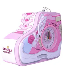 Spiky Shoes Theme Battery Operated Clock Piggy Bank With Lock And Key - Pink