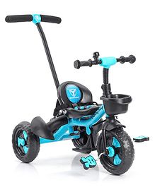 Babyhug Plug & Play Black Hawk Tricycle With Parental Push Handle & Storage Basket - Ice Blue