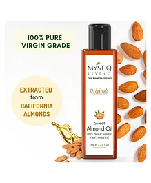 Mystiq Living Sweet Almond Oil 100% Pure & Cold Pressed For Skin Baby Care Massage Oil - 100 ml