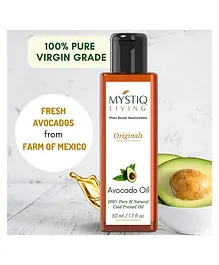 Mystiq Living Avocado Oil Pure cold pressed for hair skin body face and baby massage oil hair oil for Baby and Kids- 50 ml