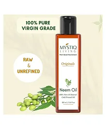 Mystiq Living Neem Oil Organic Cold Pressed Oil 100% Pure And Natural for Hair Skin Face Body and Baby Massage Oil - 100ml