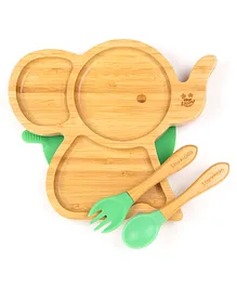 Starkiddo Tusker Bamboo Suction Plate and Learning Weaning Set - Green