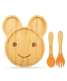 Starkiddo Teddy Bamboo Suction Plate and Learning Weaning Set - Orange