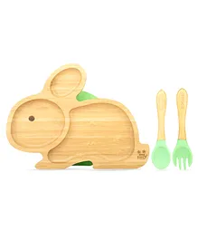 Starkiddo Rabbit Bamboo Suction Plate and Learning Weaning Set - Green