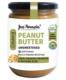 Jus Amazin Creamy Organic Peanut Butter Unsweetened - 500 g