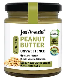 Jus Amazin Crunchy Organic Peanut Butter-Unsweetened - 200 g