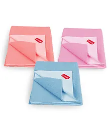 LuvLap Instadry Anti-Piling Fleece Quick Dry Baby Bed Protector, Waterproof, 50x70cm, Pack of 3, Salmon Rose, Baby Pink, Sky Blue
