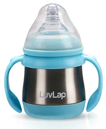 LuvLap SS 304 Stainless Steel Feeding Bottle with Nipple Blue - 240 ml