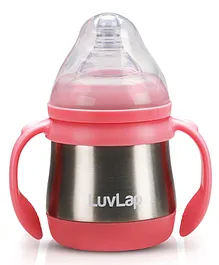 LuvLap Stainless Steel Feeding Bottle with Nipple Pink - 240 ml